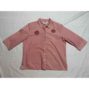 Women’s Christmas Alia Sport 3/4 Sleeve Red Stripe Shirt Sz 14 Petite Vintage